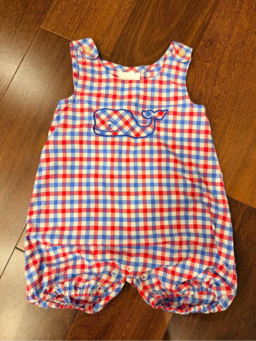 Vineyard Vines Red, White & Blue Gingham Whale Romper - Baby One Piece